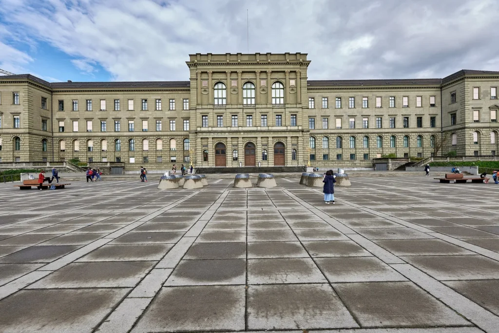 Main building of ETH Zurich seen across the paved Polyterrasse, home to one of the best architecture schools in the world