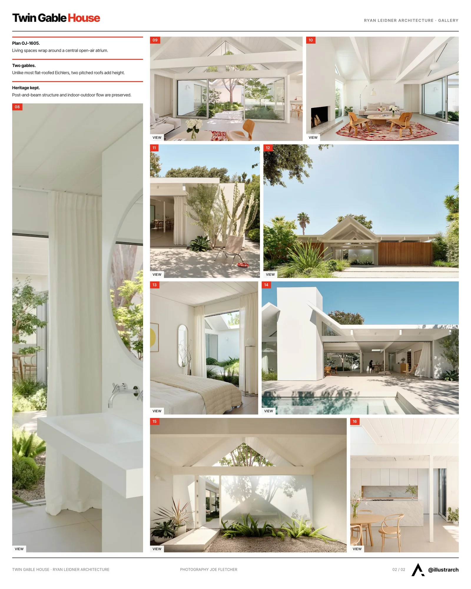 Second presentation board sheet for Twin Gable House: A 1962 Eichler Home Renovation by Ryan Leidner Architecture, laying out the project drawings and images on one page