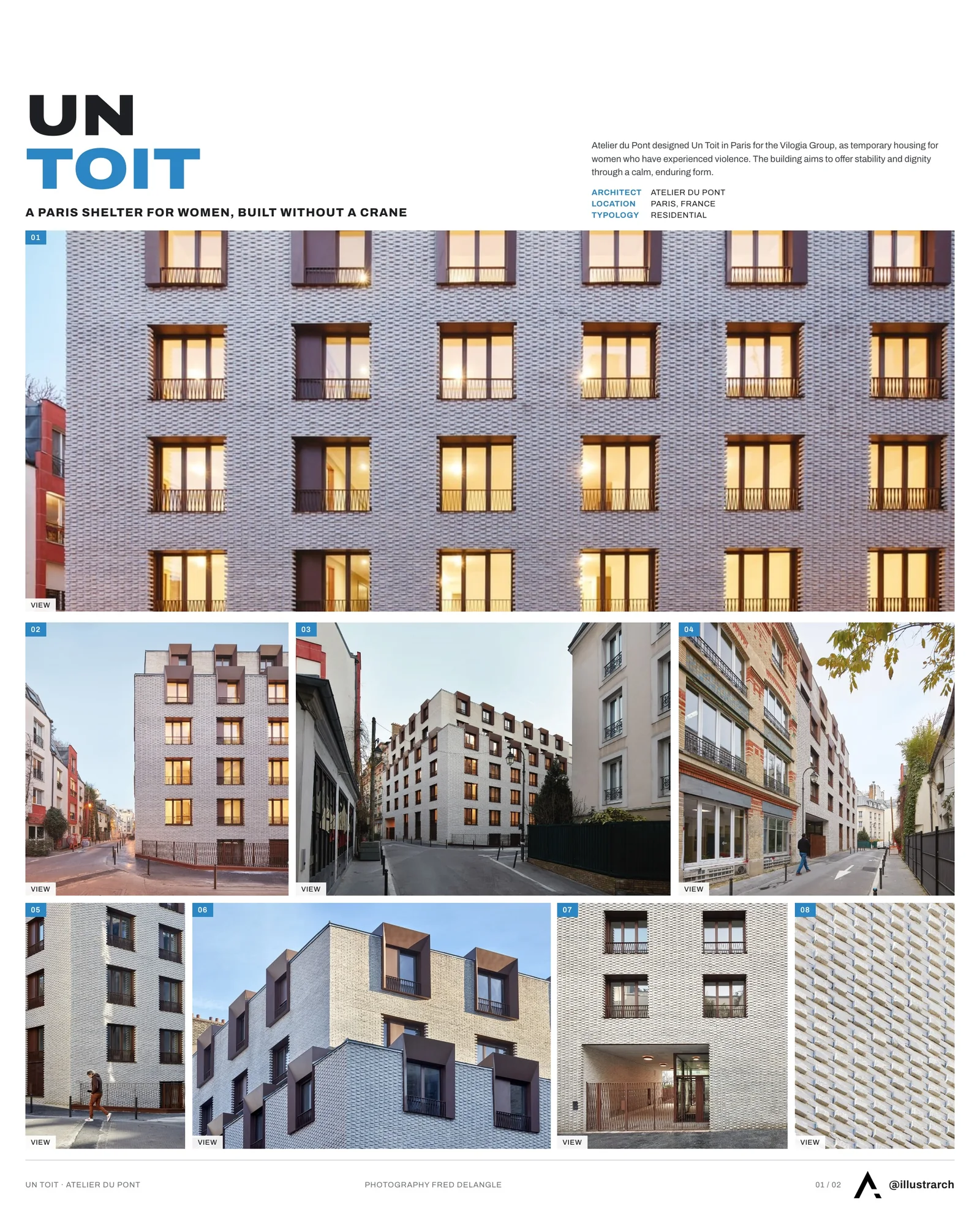 Presentation board cover for Un Toit - Parisian Residence by Atelier du Pont, with the lead image, project summary and a grid of photographs and drawings