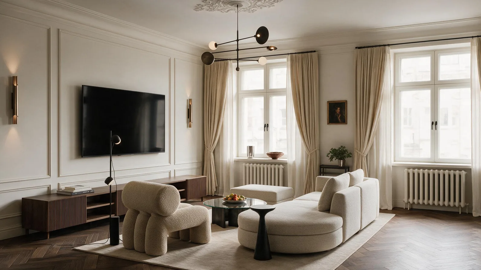 Interior renovation in Riga rendered in Vizbase, with materials set per element
