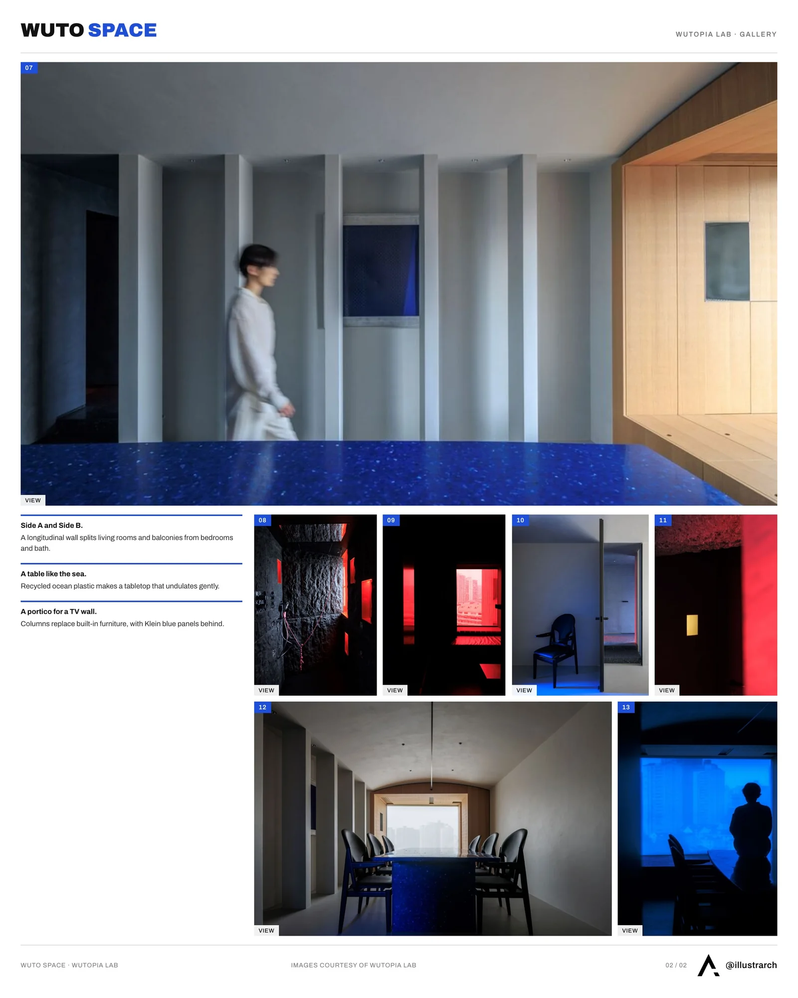 Second presentation board sheet for Wuto Space, laying out the project drawings and images on one page