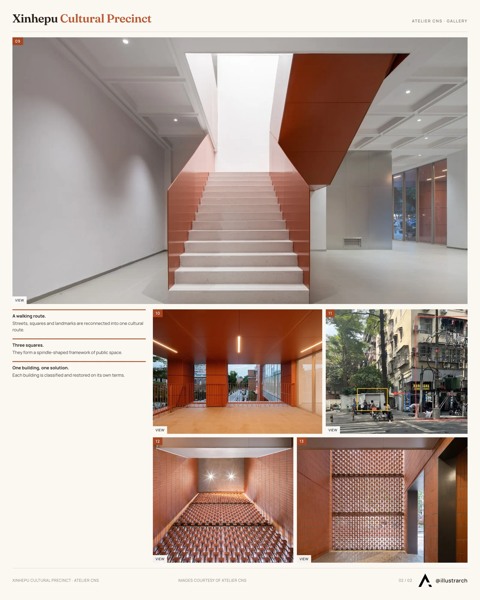 Second presentation board sheet for Xinhepu Historical and Cultural Precinct Core Area Enhancement Project by Atelier cnS, laying out the project drawings and images on one page