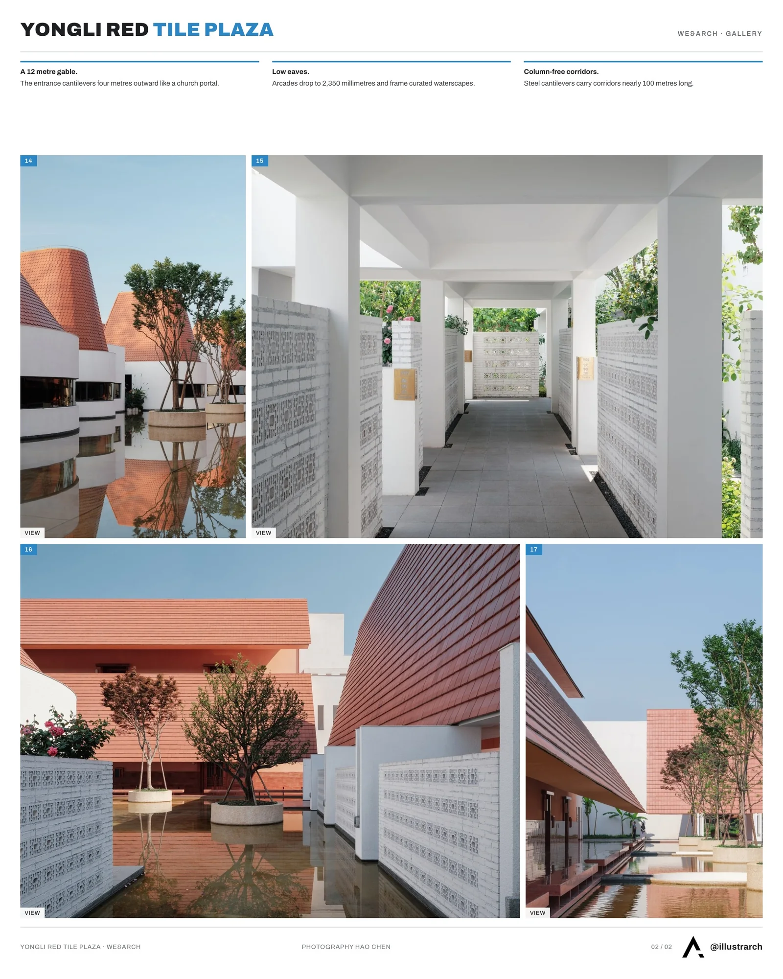 Second presentation board sheet for YongLi Red Tile Plaza by We&Arch, laying out the project drawings and images on one page
