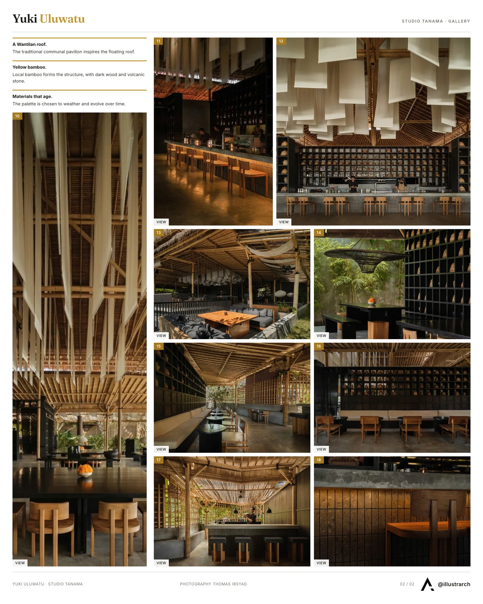 Second presentation board sheet for Yuki - Uluwatu by Studio Tanama, laying out the project drawings and images on one page