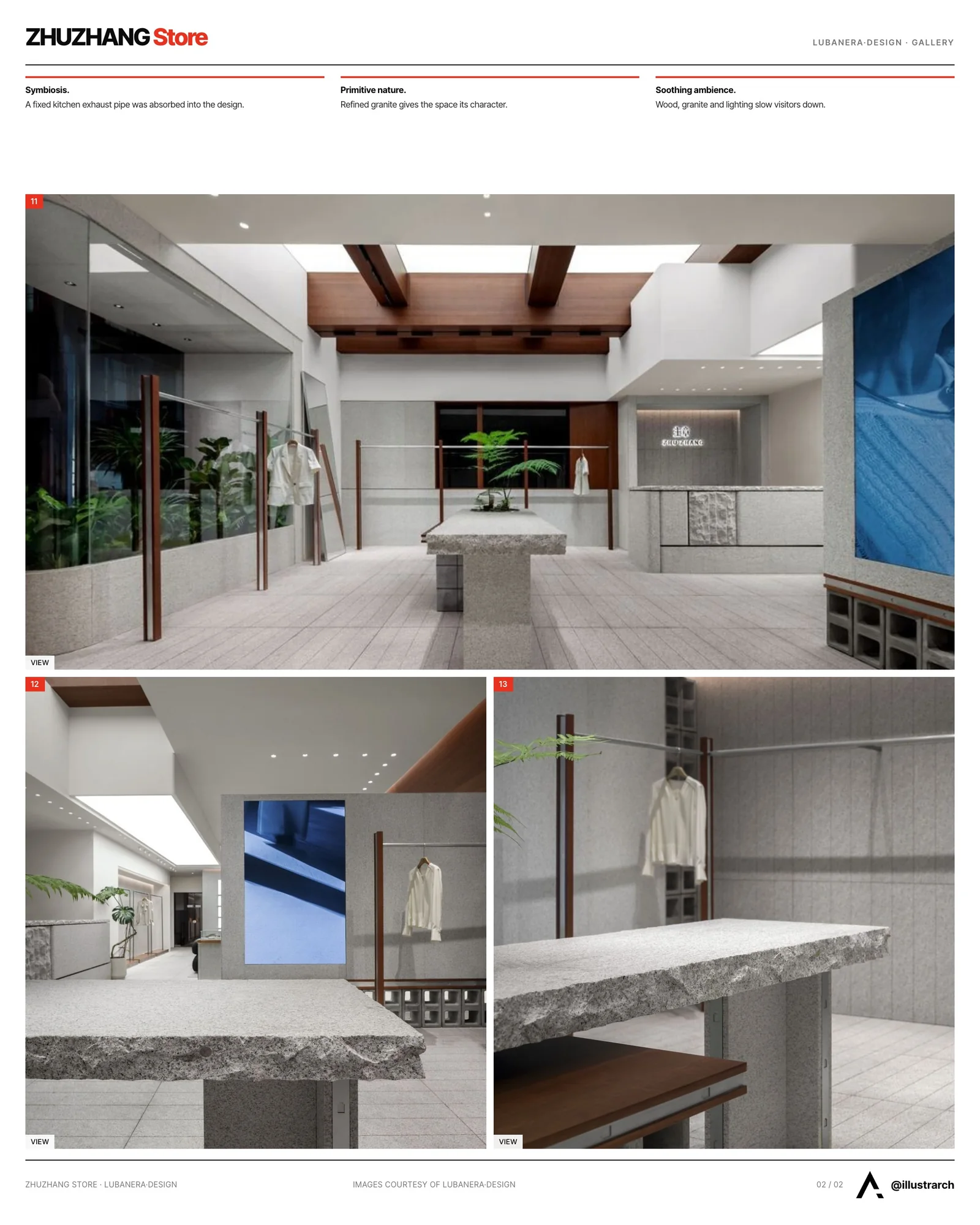 Second presentation board sheet for ZHUZHANG Store, laying out the project drawings and images on one page
